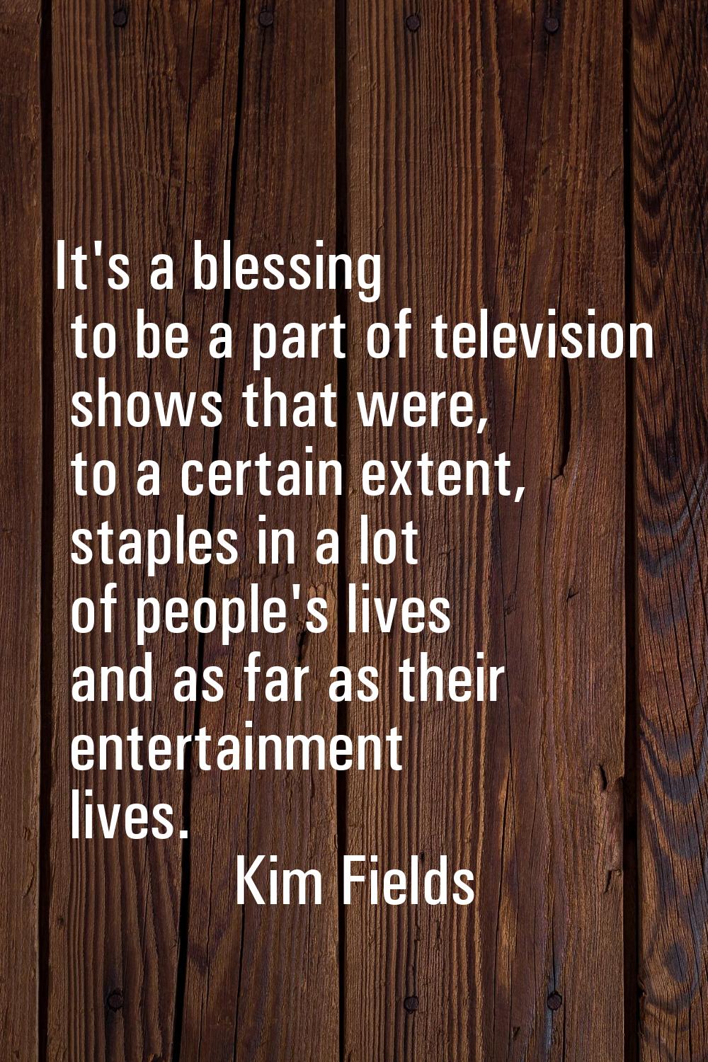 It's a blessing to be a part of television shows that were, to a certain extent, staples in a lot o