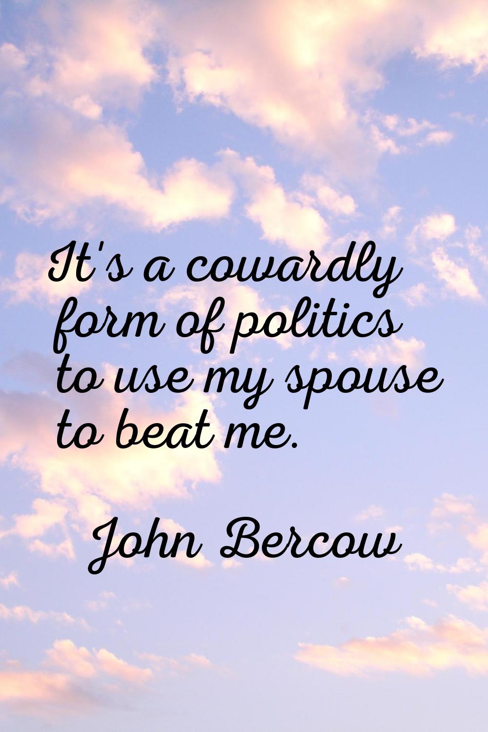 It's a cowardly form of politics to use my spouse to beat me.