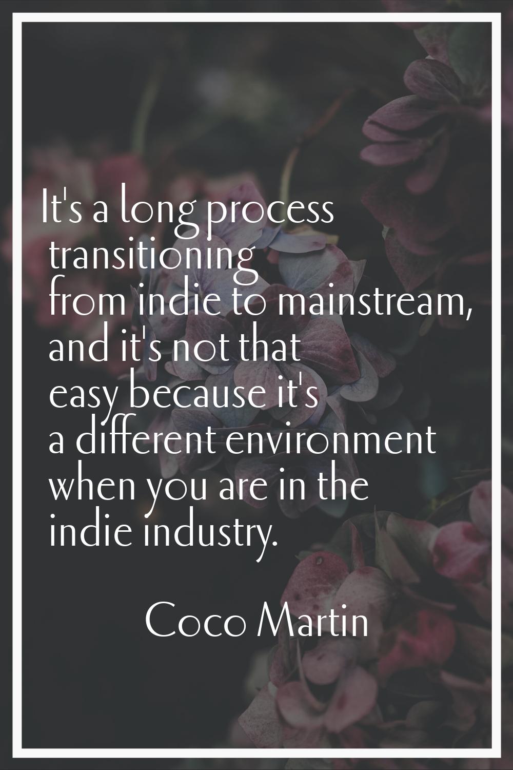 It's a long process transitioning from indie to mainstream, and it's not that easy because it's a d