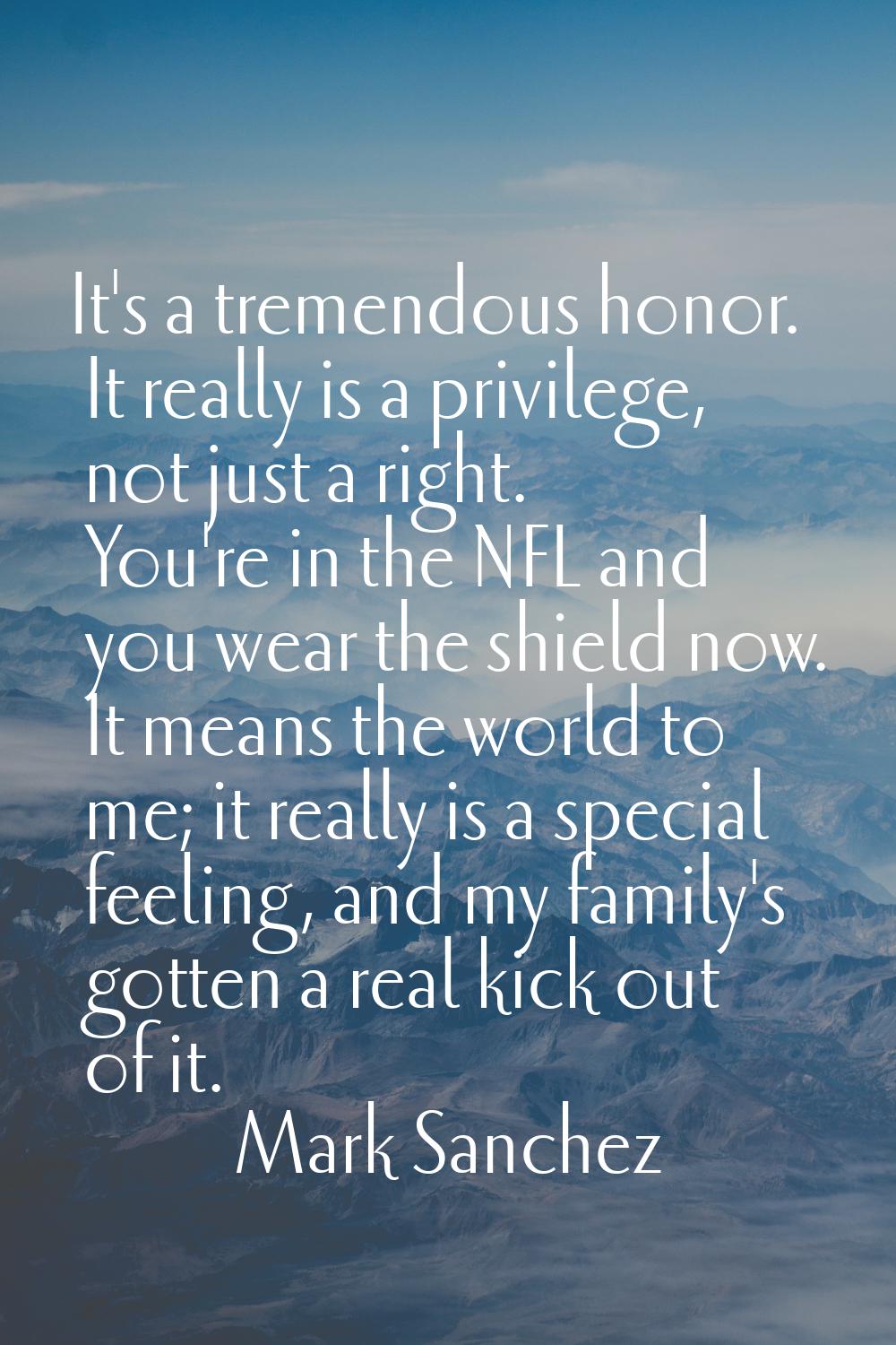 It's a tremendous honor. It really is a privilege, not just a right. You're in the NFL and you wear