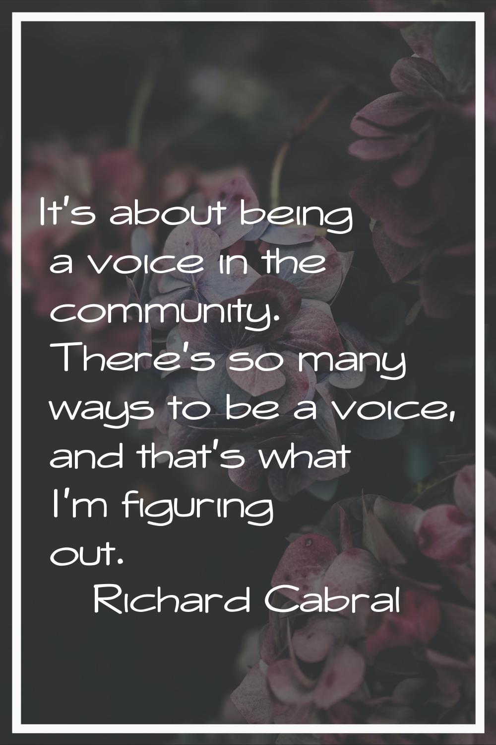 It's about being a voice in the community. There's so many ways to be a voice, and that's what I'm 