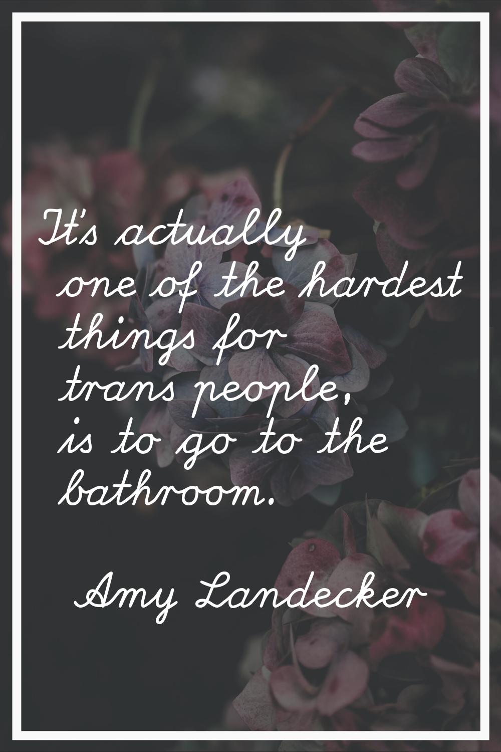 It's actually one of the hardest things for trans people, is to go to the bathroom.