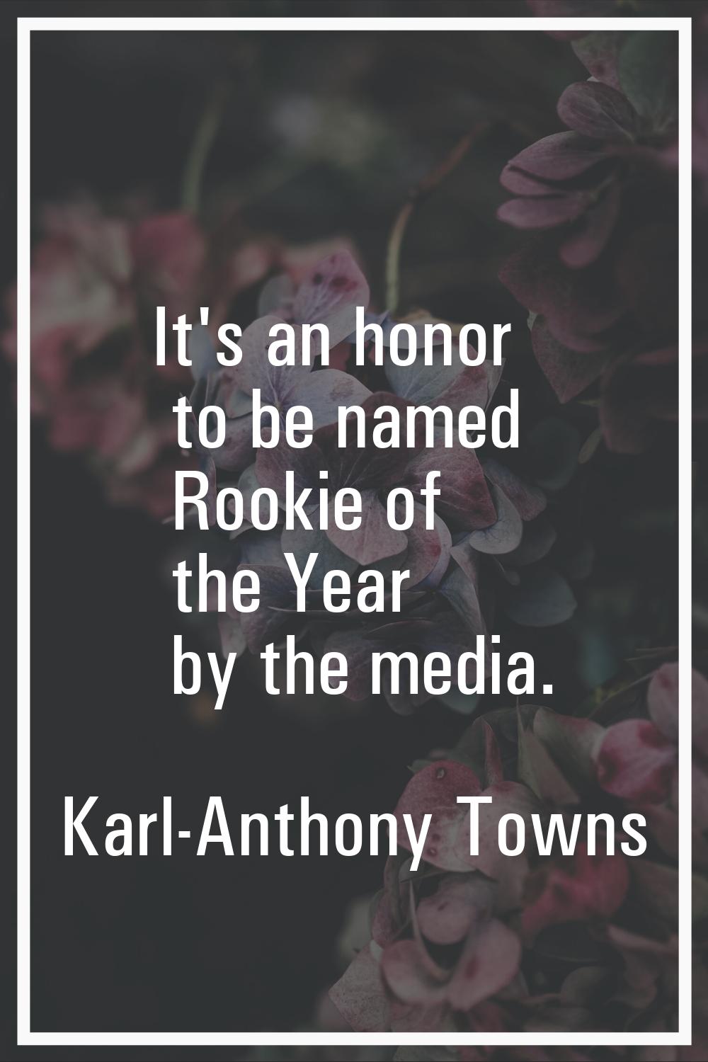 It's an honor to be named Rookie of the Year by the media.