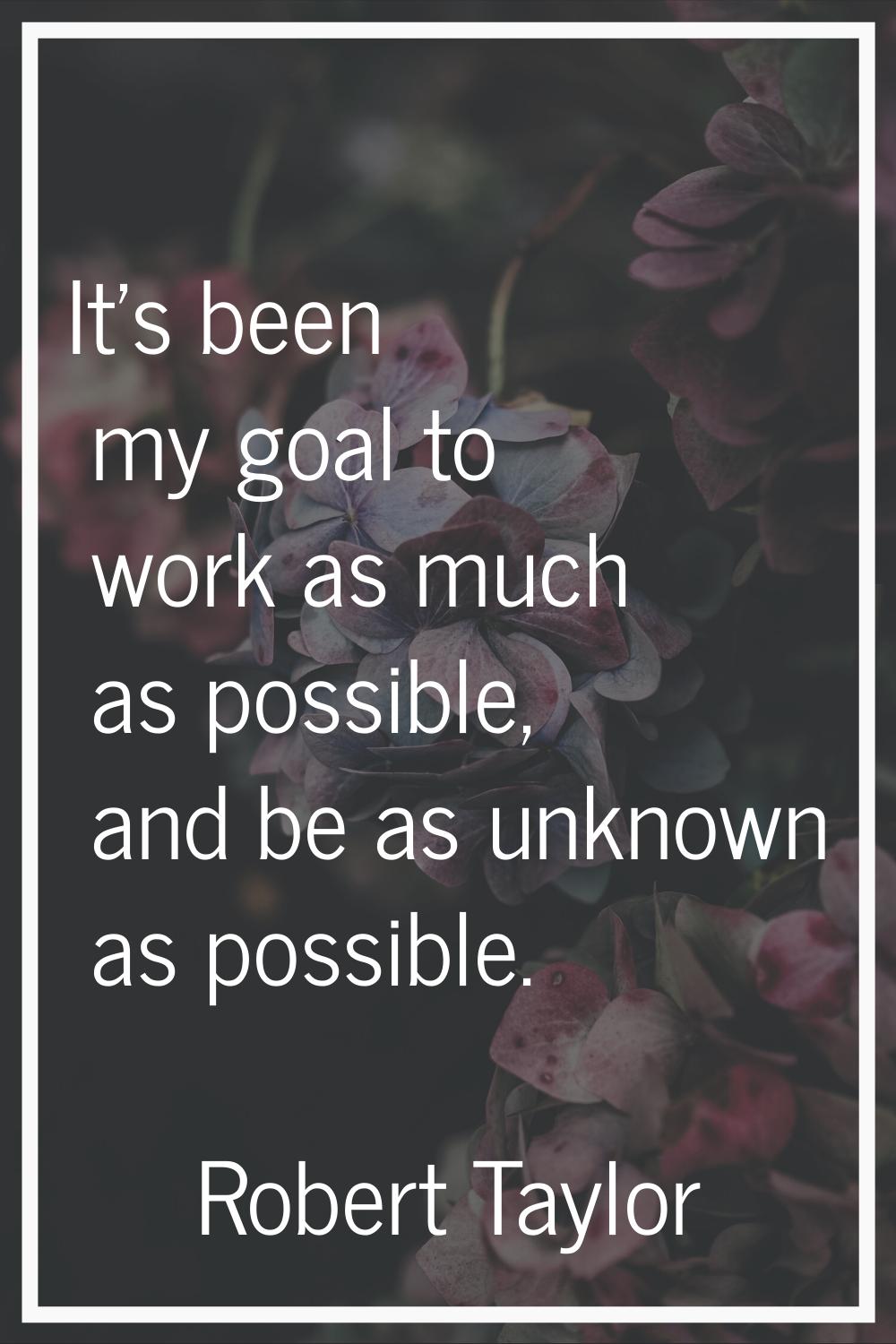 It's been my goal to work as much as possible, and be as unknown as possible.