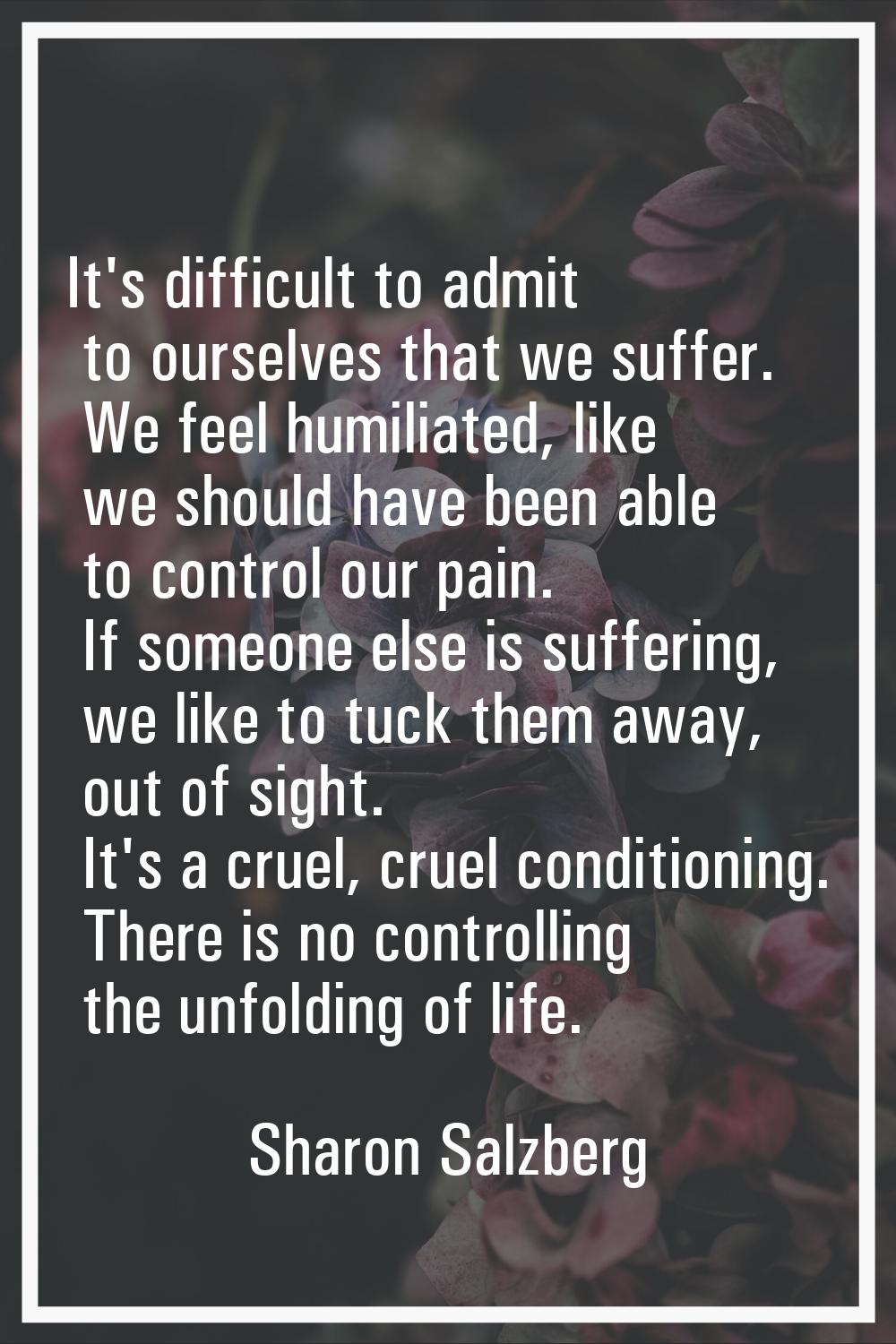 It's difficult to admit to ourselves that we suffer. We feel humiliated, like we should have been a