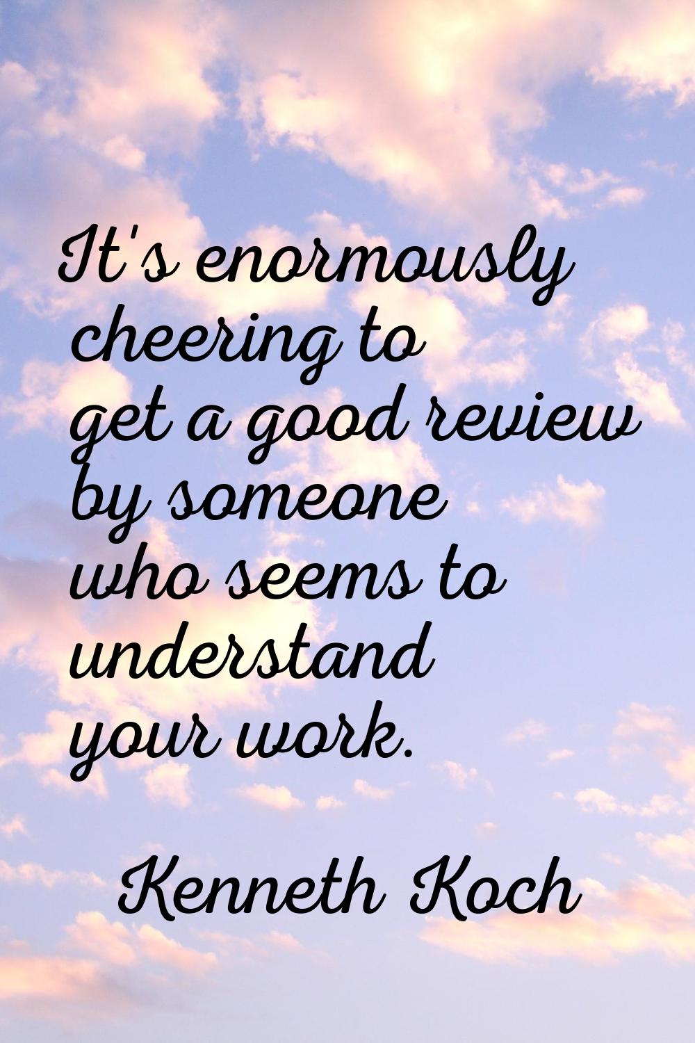 It's enormously cheering to get a good review by someone who seems to understand your work.