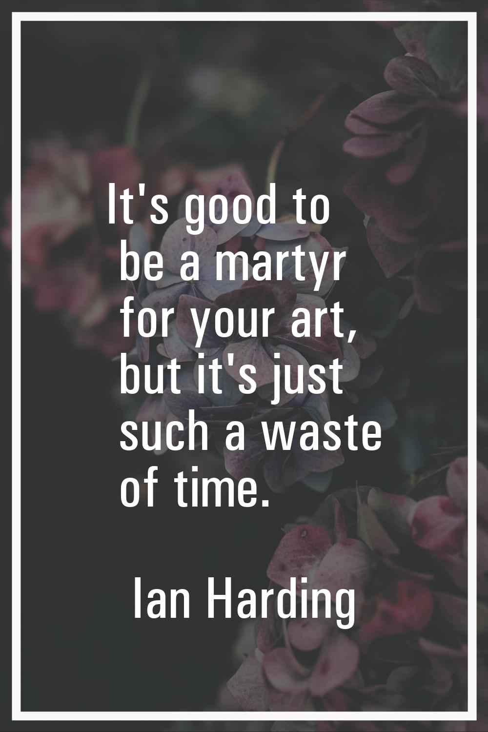 It's good to be a martyr for your art, but it's just such a waste of time.