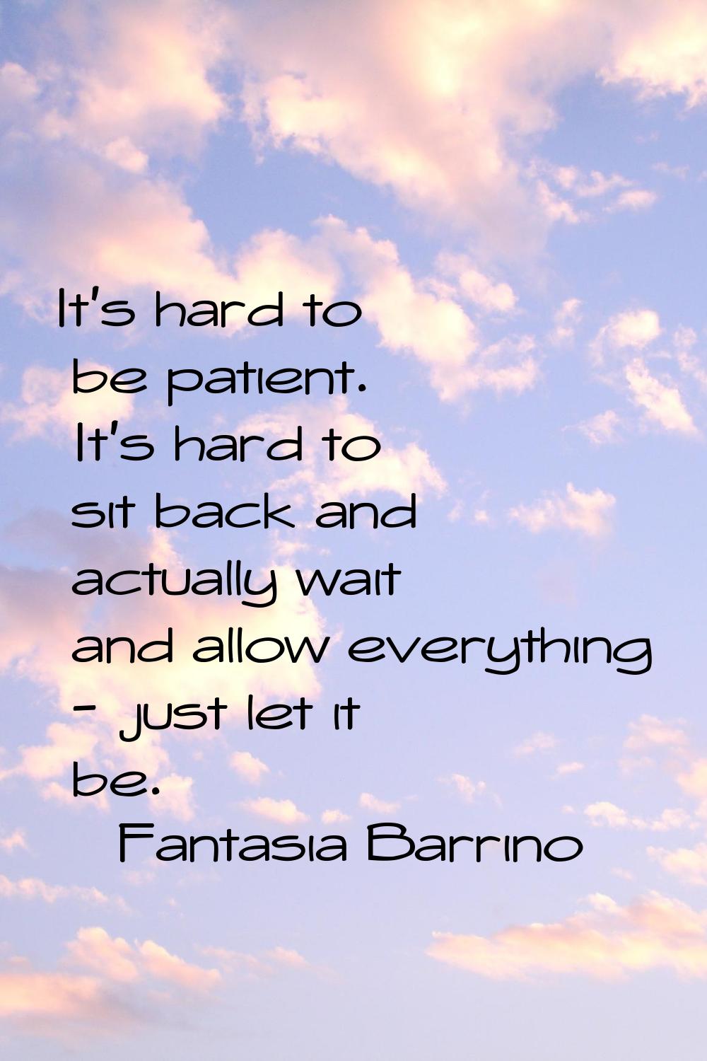 It's hard to be patient. It's hard to sit back and actually wait and allow everything - just let it