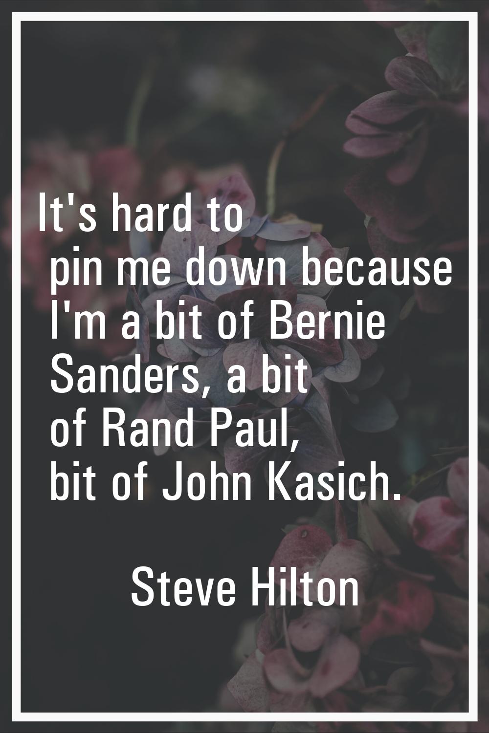 It's hard to pin me down because I'm a bit of Bernie Sanders, a bit of Rand Paul, bit of John Kasic