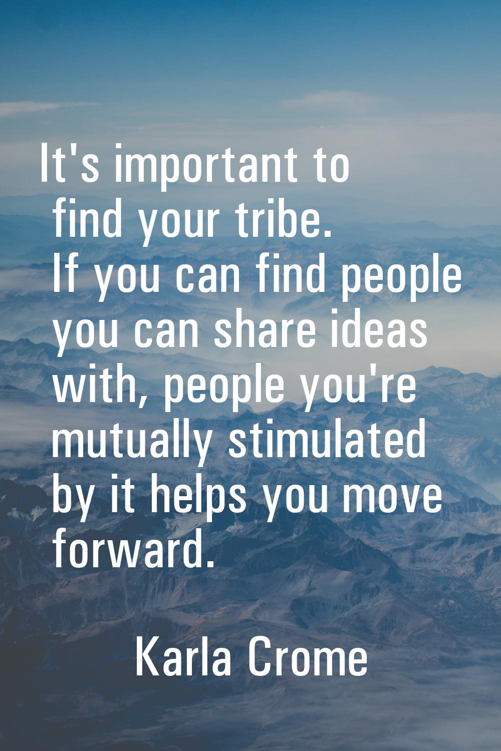 It's important to find your tribe. If you can find people you can share ideas with, people you're m
