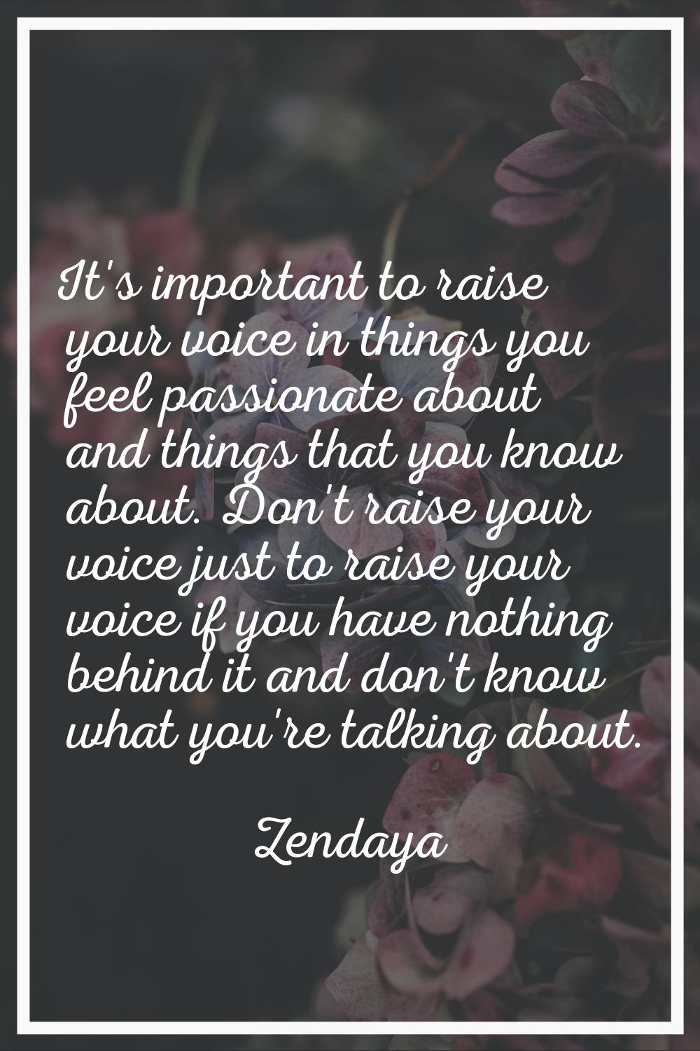 It's important to raise your voice in things you feel passionate about and things that you know abo
