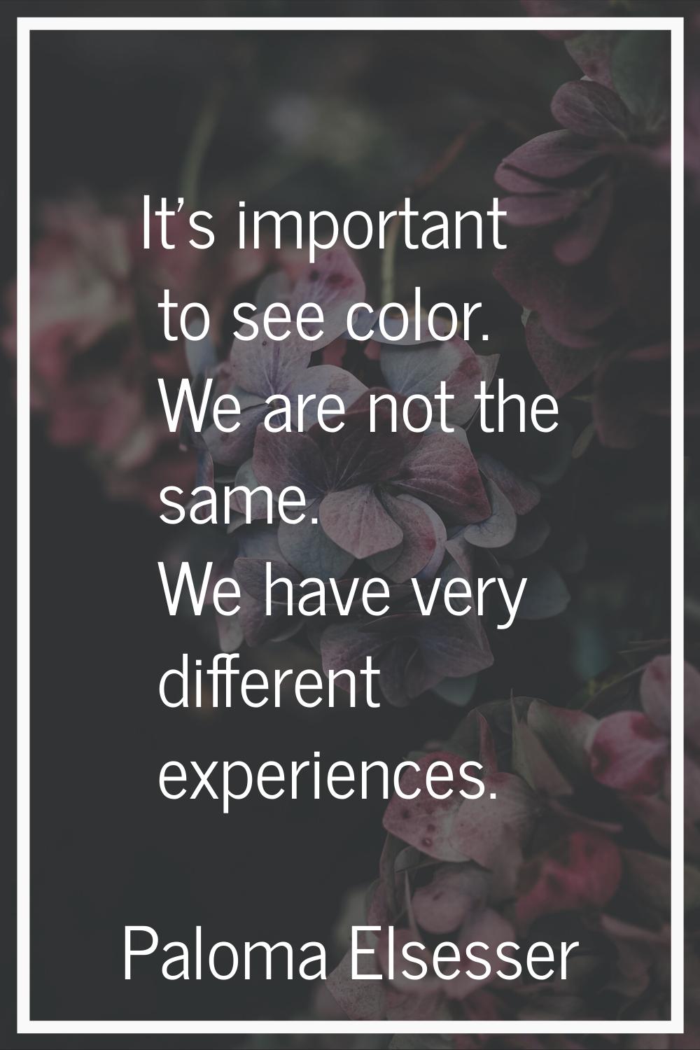 It's important to see color. We are not the same. We have very different experiences.