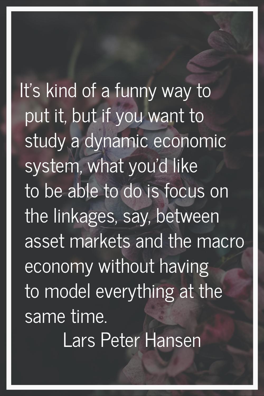 It's kind of a funny way to put it, but if you want to study a dynamic economic system, what you'd 