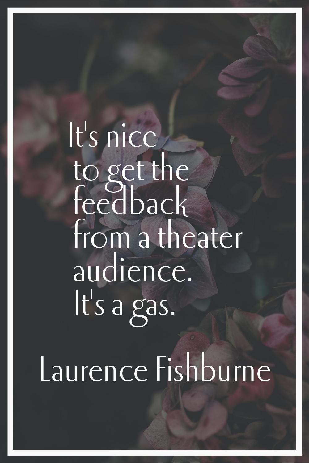It's nice to get the feedback from a theater audience. It's a gas.