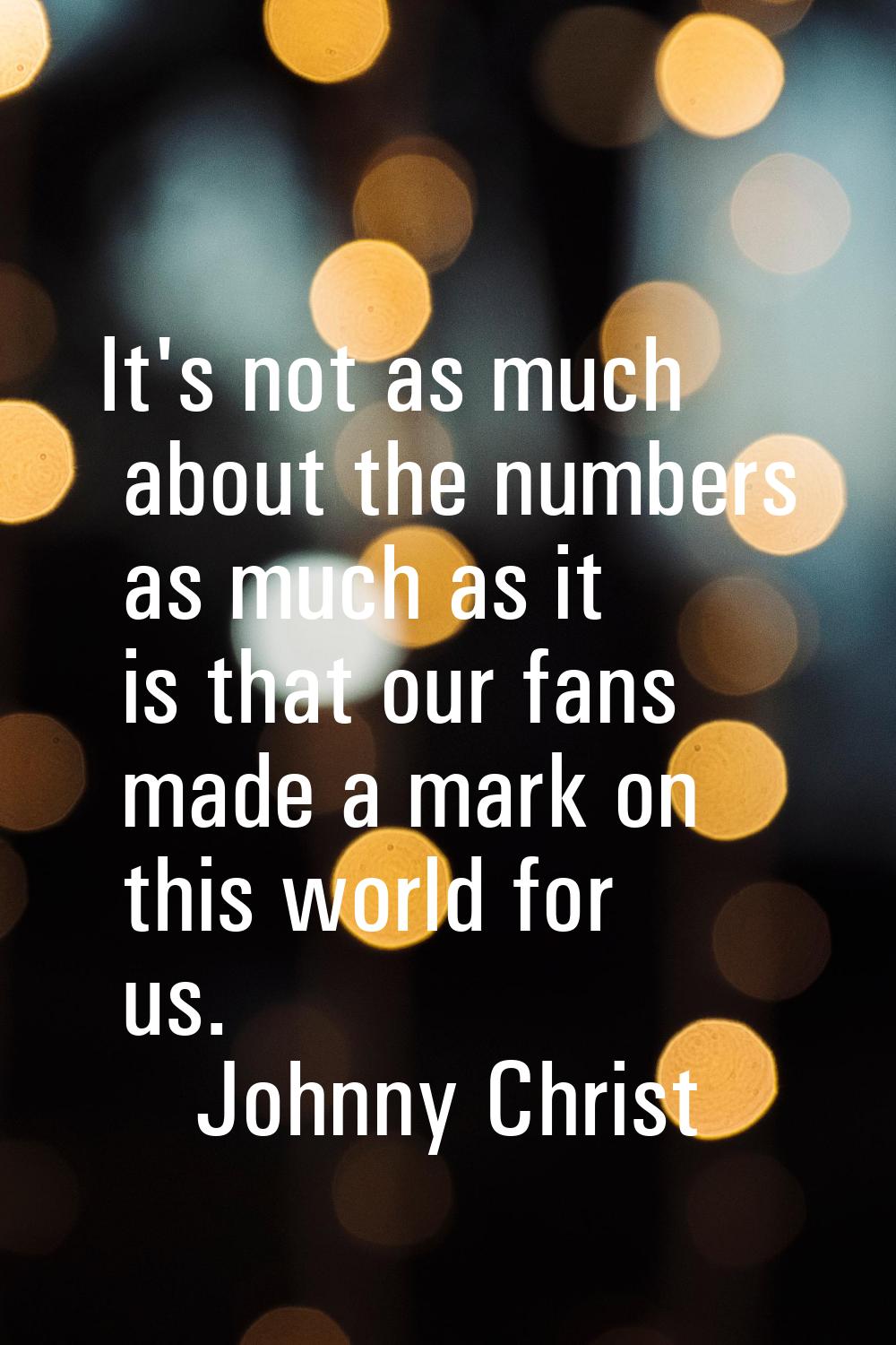 It's not as much about the numbers as much as it is that our fans made a mark on this world for us.