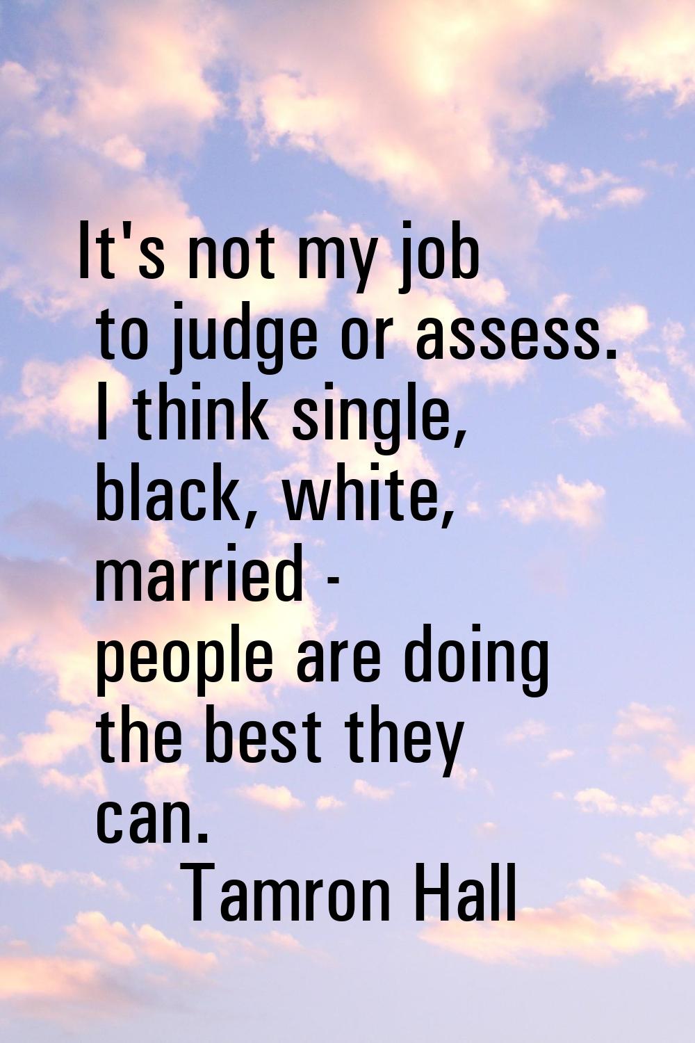 It's not my job to judge or assess. I think single, black, white, married - people are doing the be