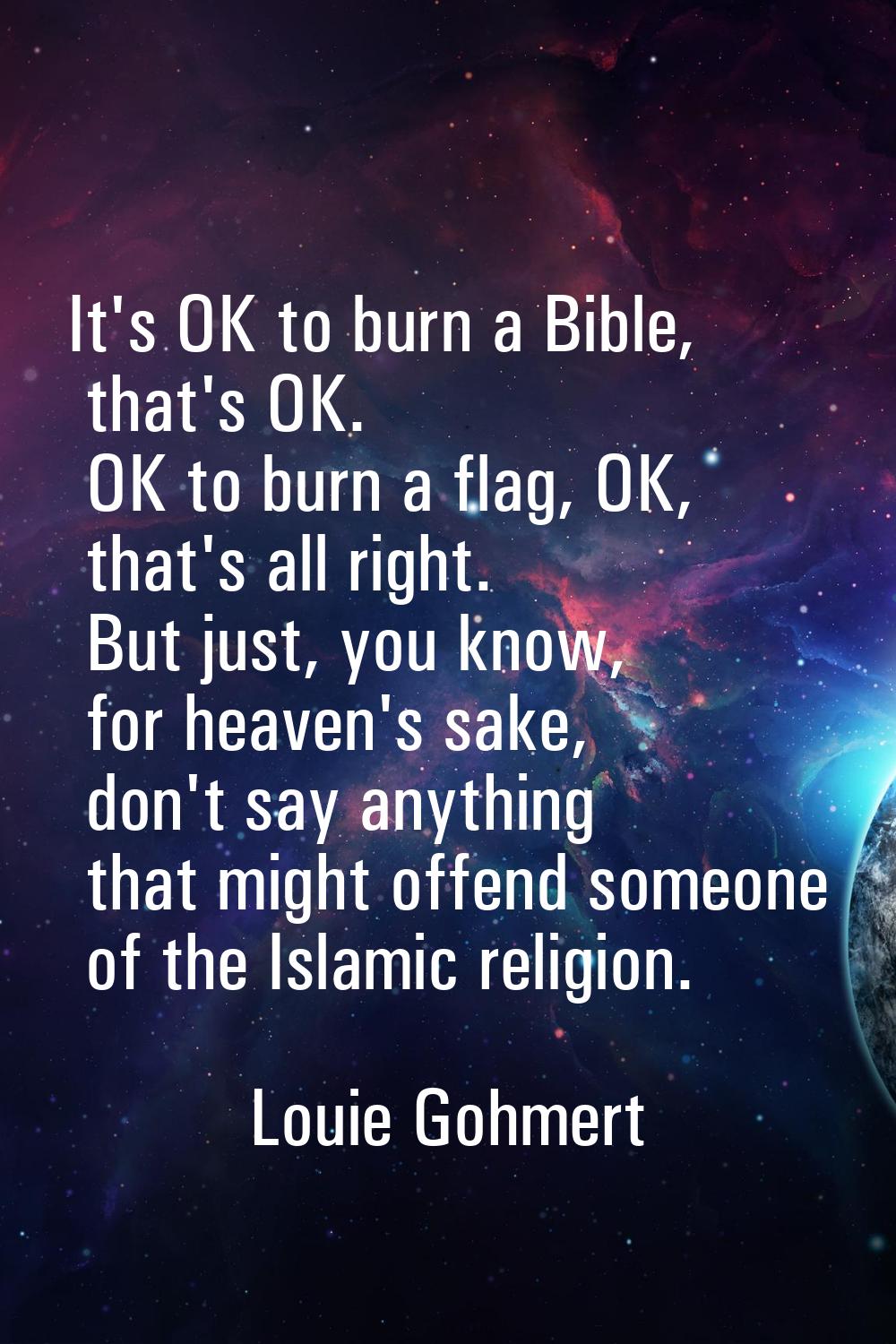 It's OK to burn a Bible, that's OK. OK to burn a flag, OK, that's all right. But just, you know, fo