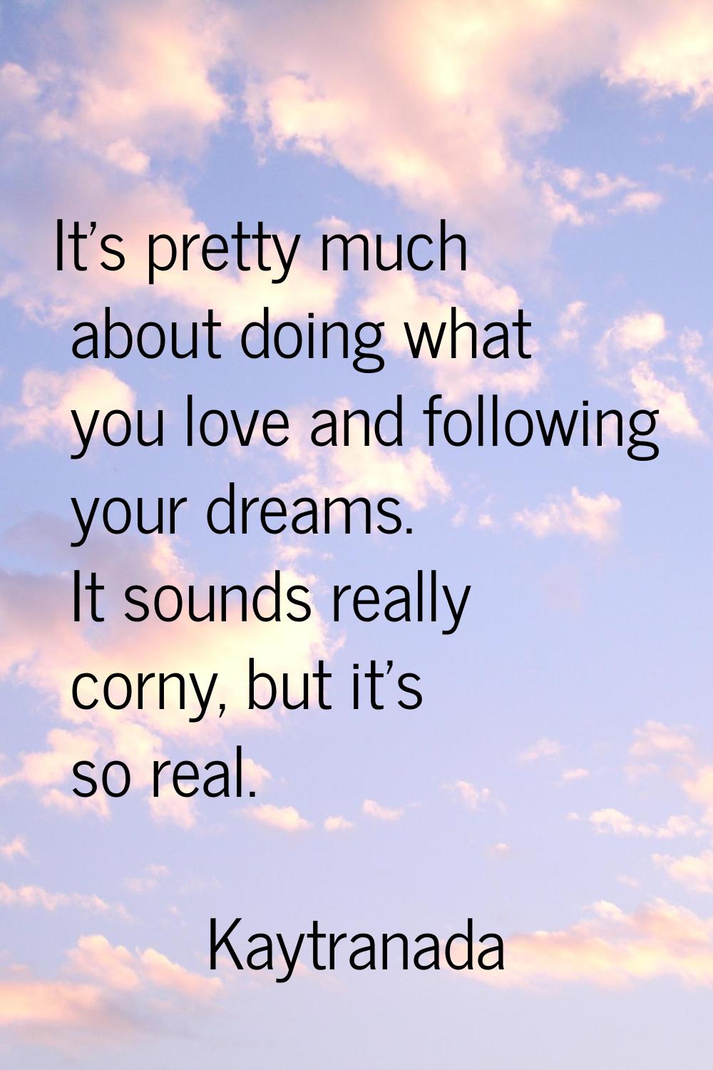 It's pretty much about doing what you love and following your dreams. It sounds really corny, but i