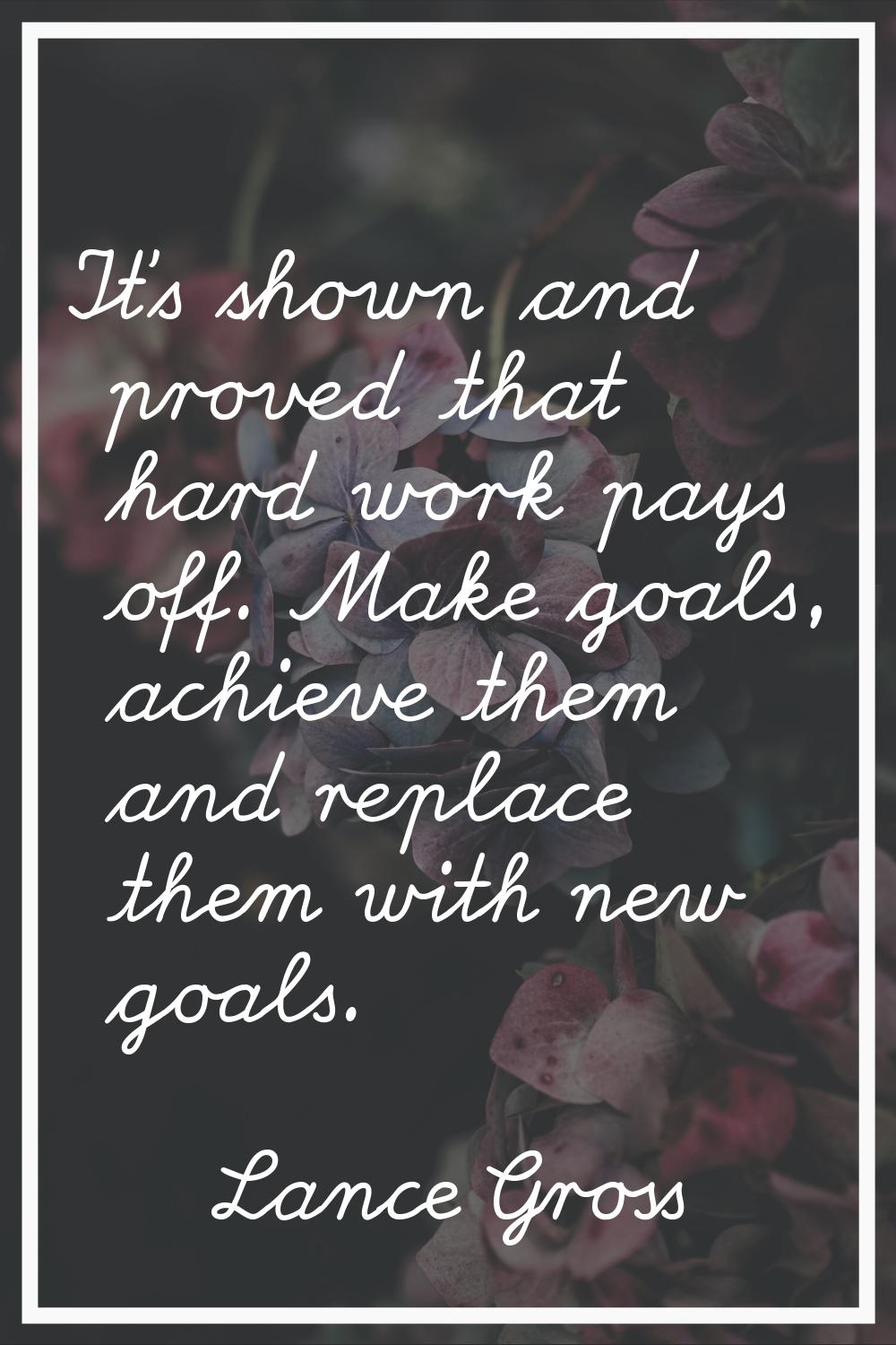 It's shown and proved that hard work pays off. Make goals, achieve them and replace them with new g