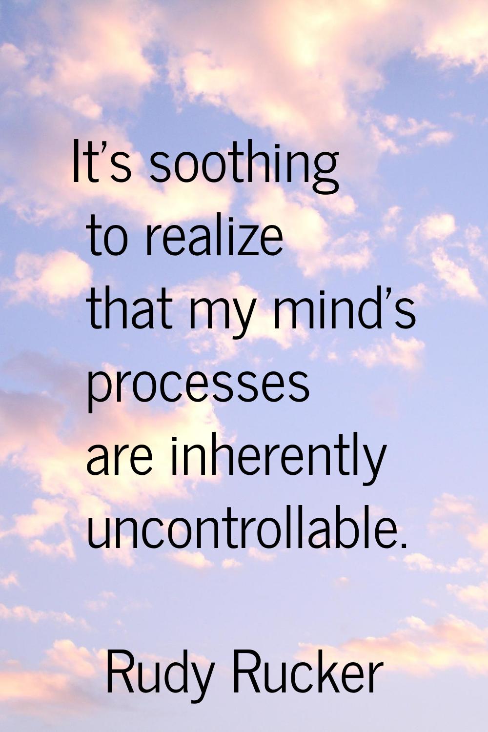 It's soothing to realize that my mind's processes are inherently uncontrollable.