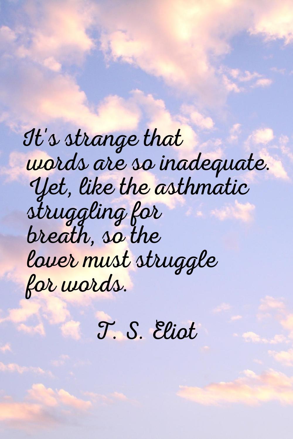 It's strange that words are so inadequate. Yet, like the asthmatic struggling for breath, so the lo