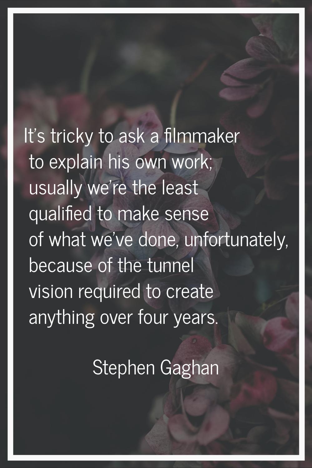 It's tricky to ask a filmmaker to explain his own work; usually we're the least qualified to make s