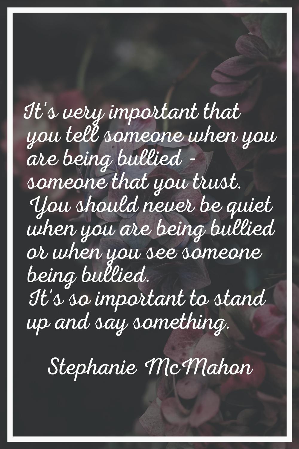 It's very important that you tell someone when you are being bullied - someone that you trust. You 
