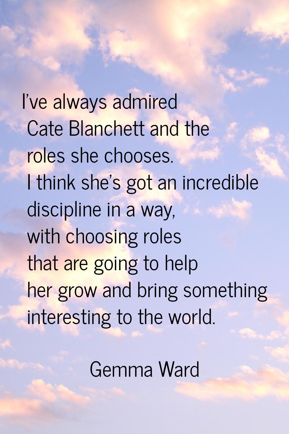 I've always admired Cate Blanchett and the roles she chooses. I think she's got an incredible disci