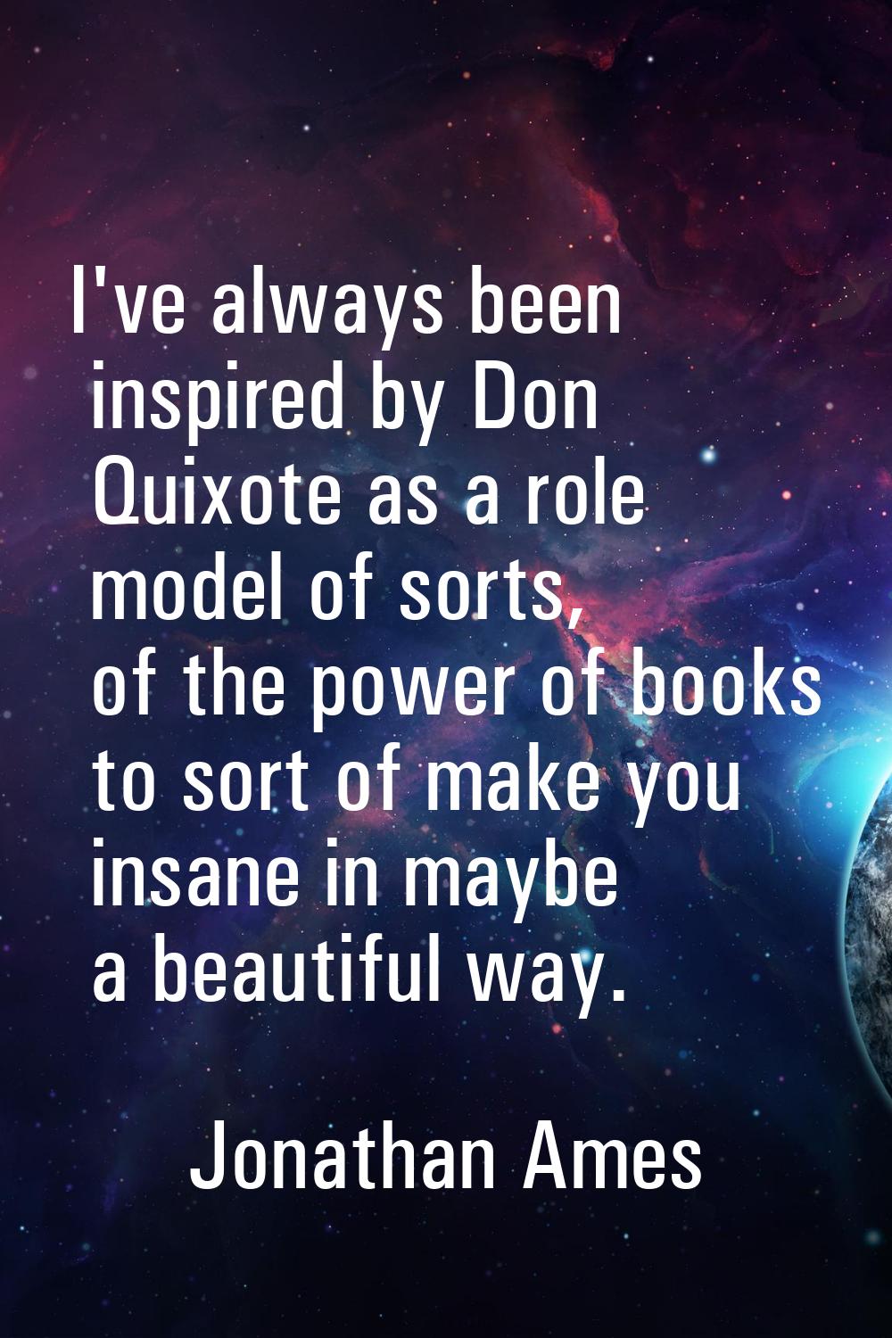 I've always been inspired by Don Quixote as a role model of sorts, of the power of books to sort of