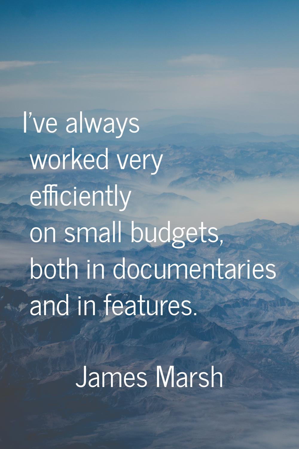 I've always worked very efficiently on small budgets, both in documentaries and in features.