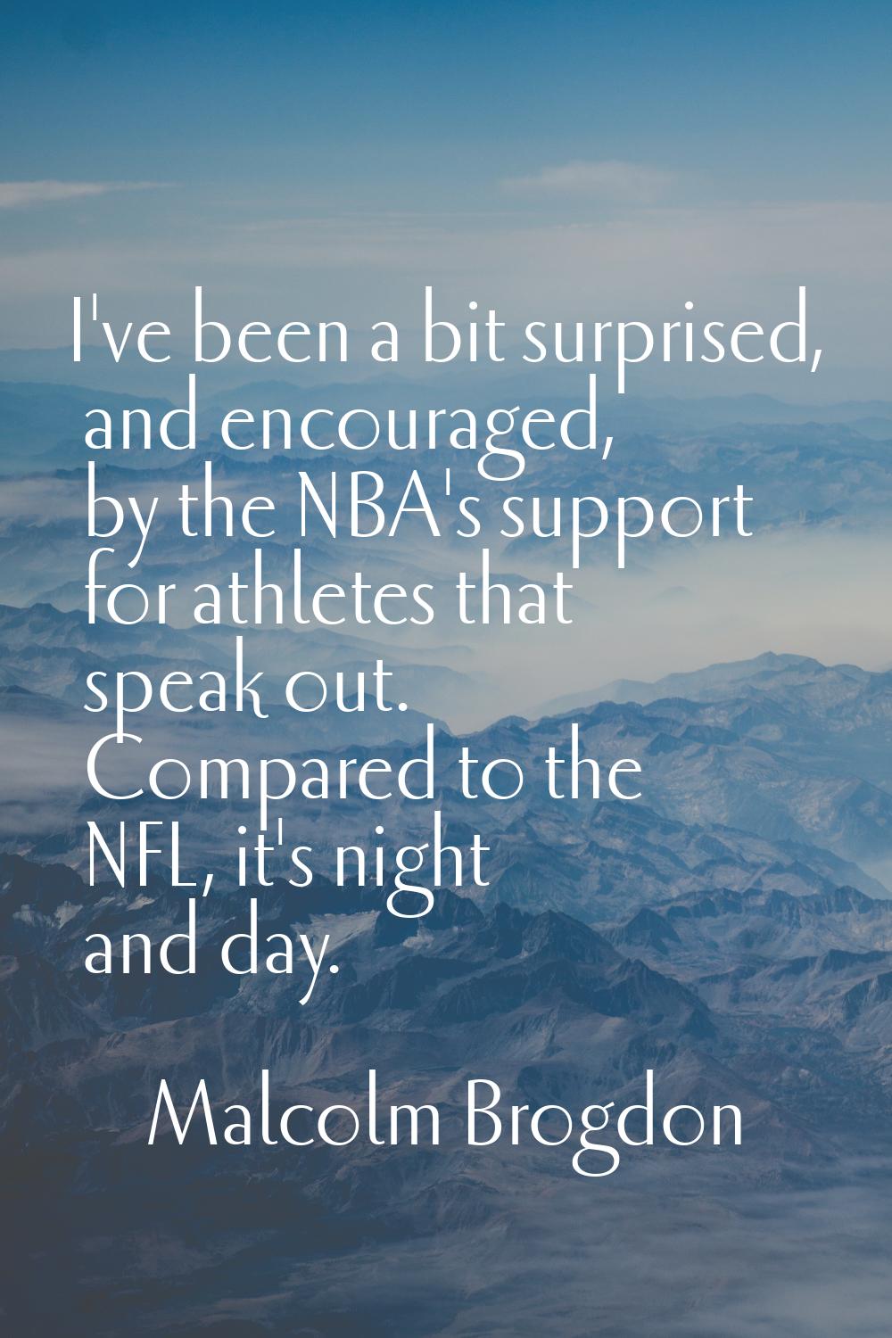I've been a bit surprised, and encouraged, by the NBA's support for athletes that speak out. Compar