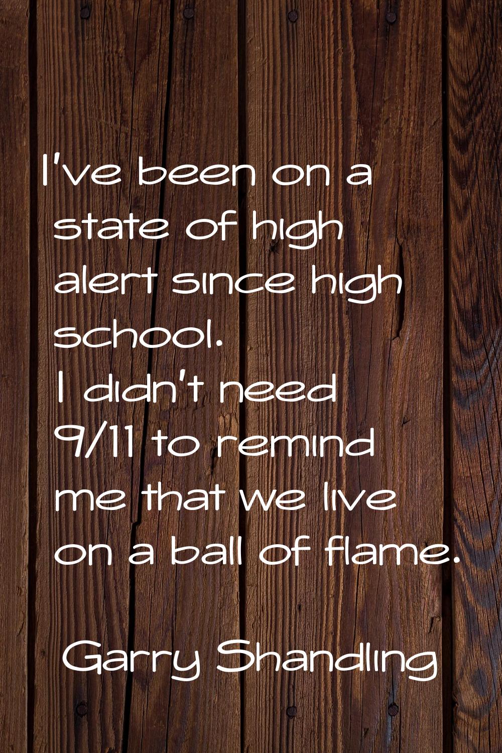 I've been on a state of high alert since high school. I didn't need 9/11 to remind me that we live 