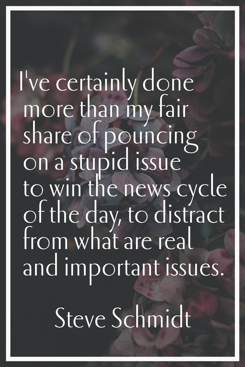 I've certainly done more than my fair share of pouncing on a stupid issue to win the news cycle of 