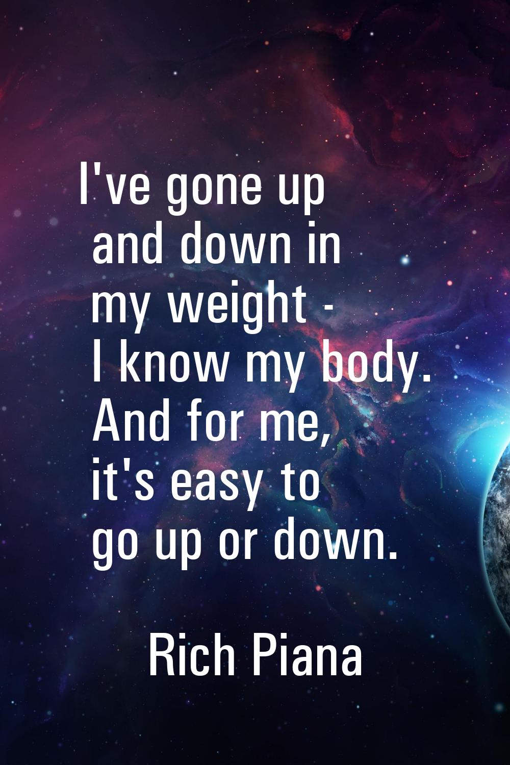 I've gone up and down in my weight - I know my body. And for me, it's easy to go up or down.