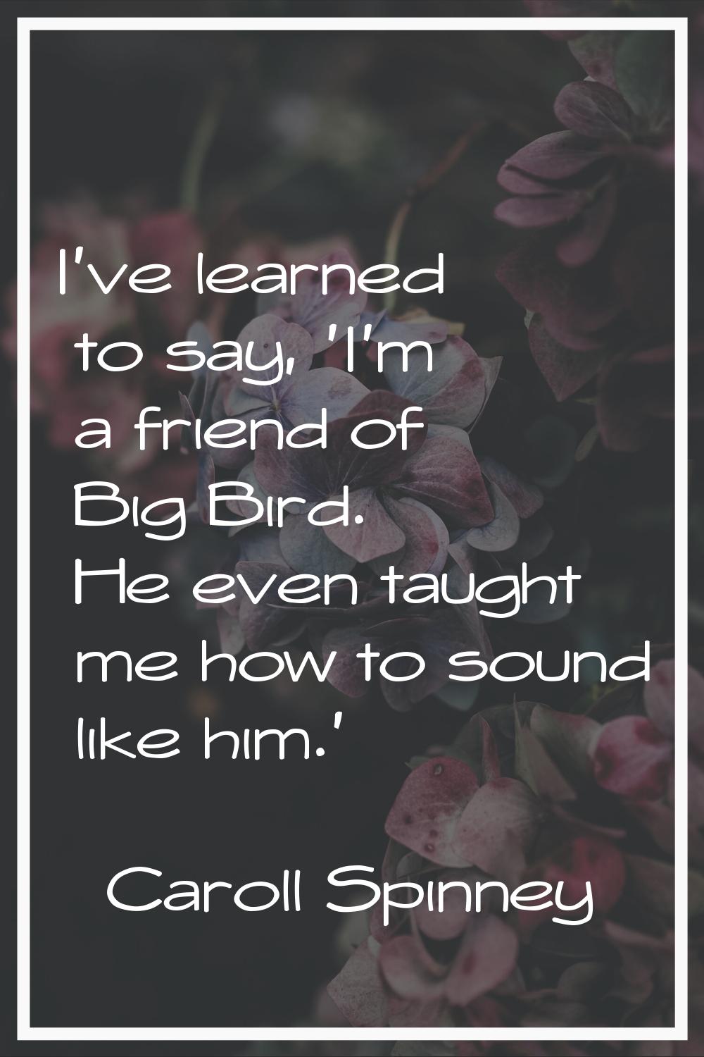 I've learned to say, 'I'm a friend of Big Bird. He even taught me how to sound like him.'