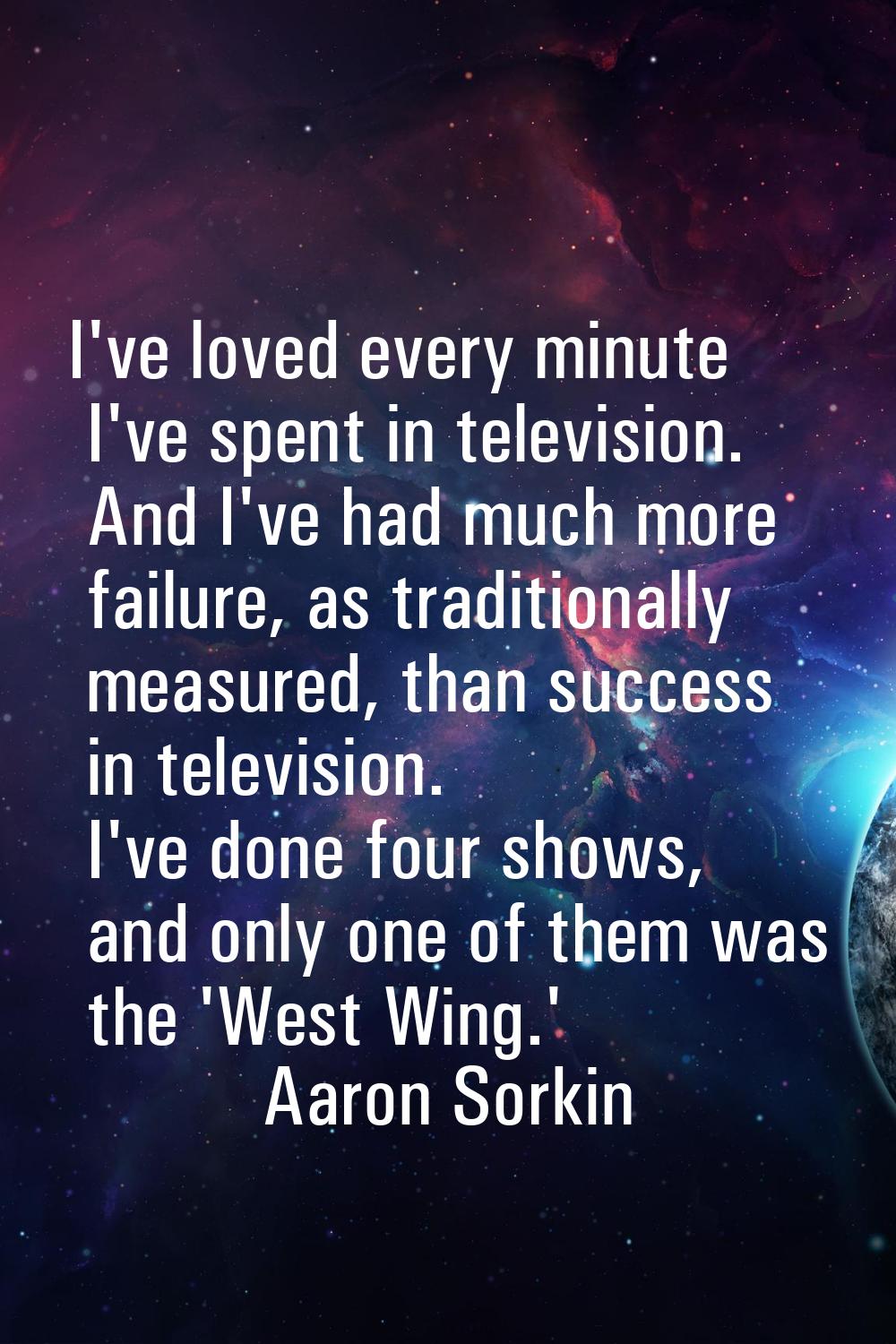 I've loved every minute I've spent in television. And I've had much more failure, as traditionally 