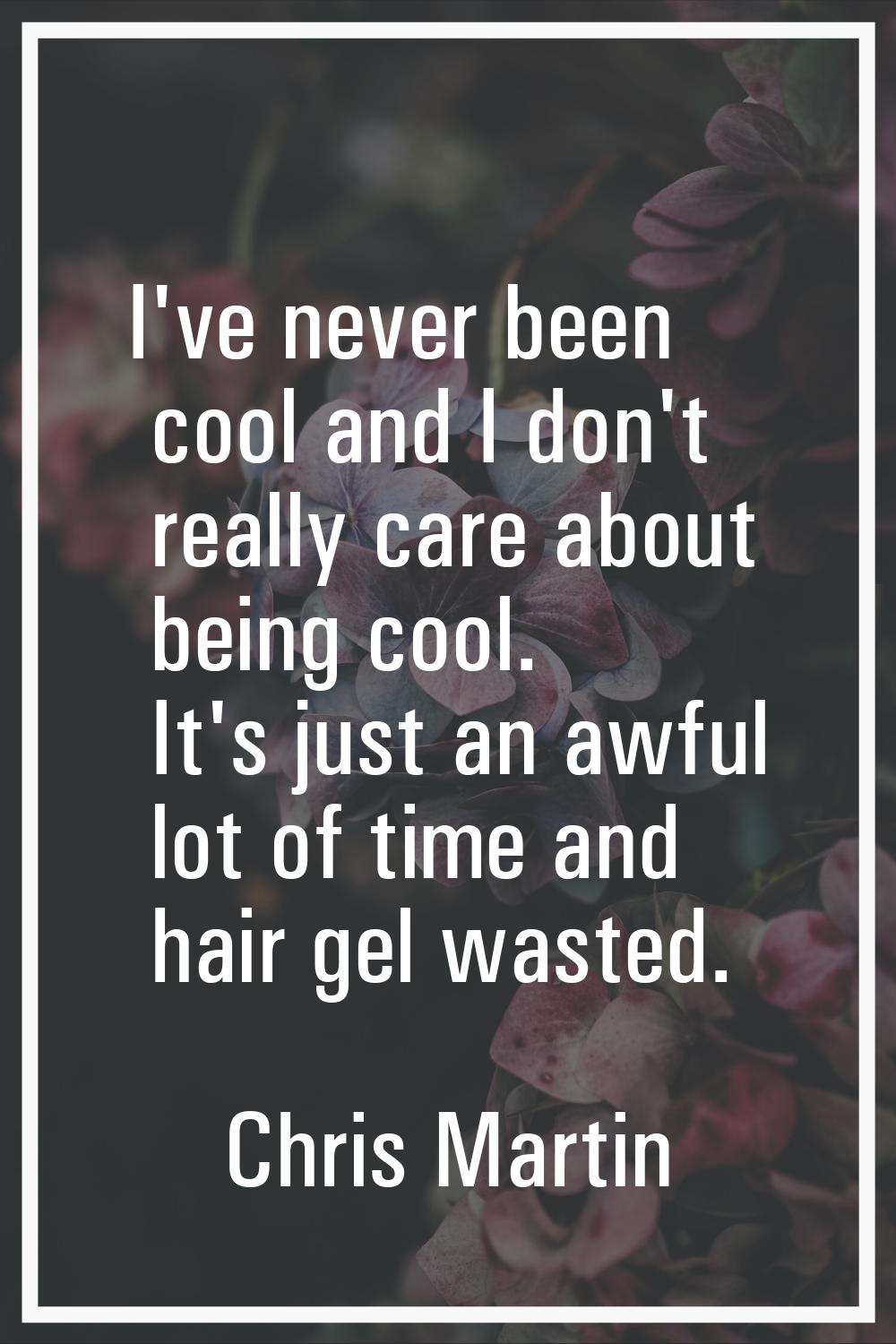 I've never been cool and I don't really care about being cool. It's just an awful lot of time and h
