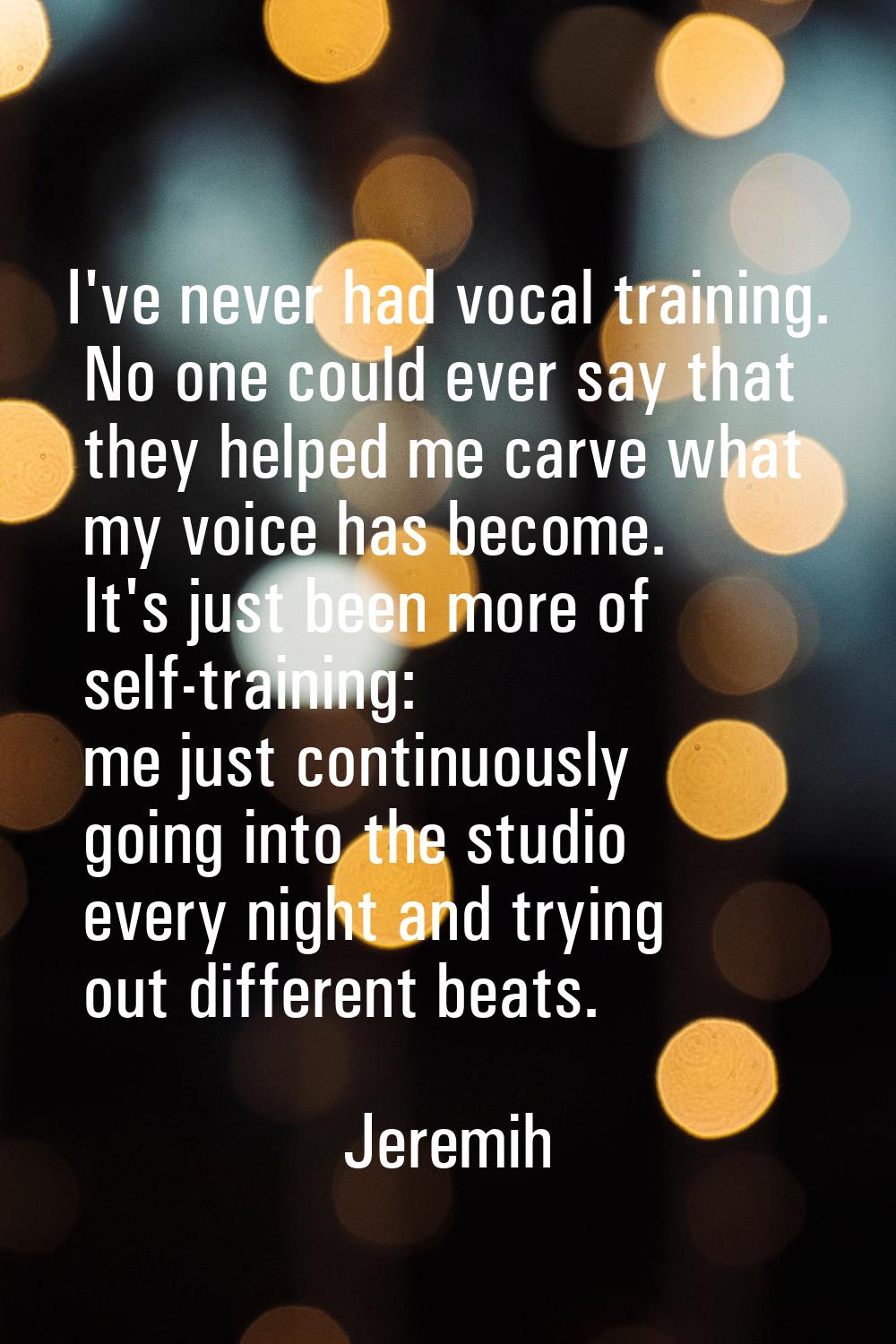 I've never had vocal training. No one could ever say that they helped me carve what my voice has be