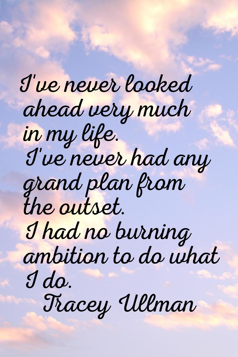 I've never looked ahead very much in my life. I've never had any grand plan from the outset. I had 