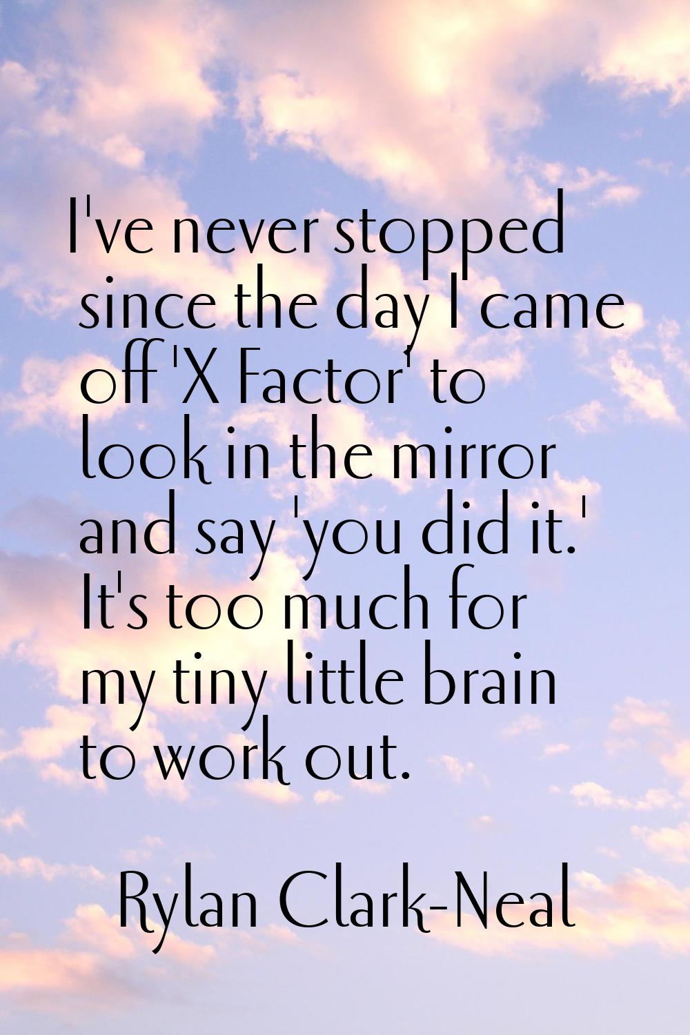 I've never stopped since the day I came off 'X Factor' to look in the mirror and say 'you did it.' 