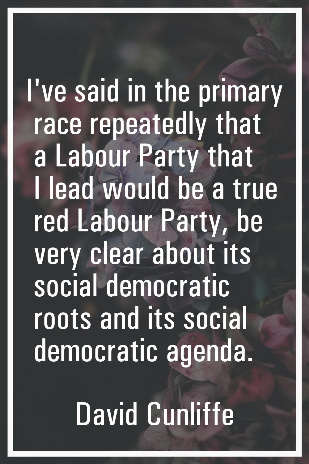 I've said in the primary race repeatedly that a Labour Party that I lead would be a true red Labour