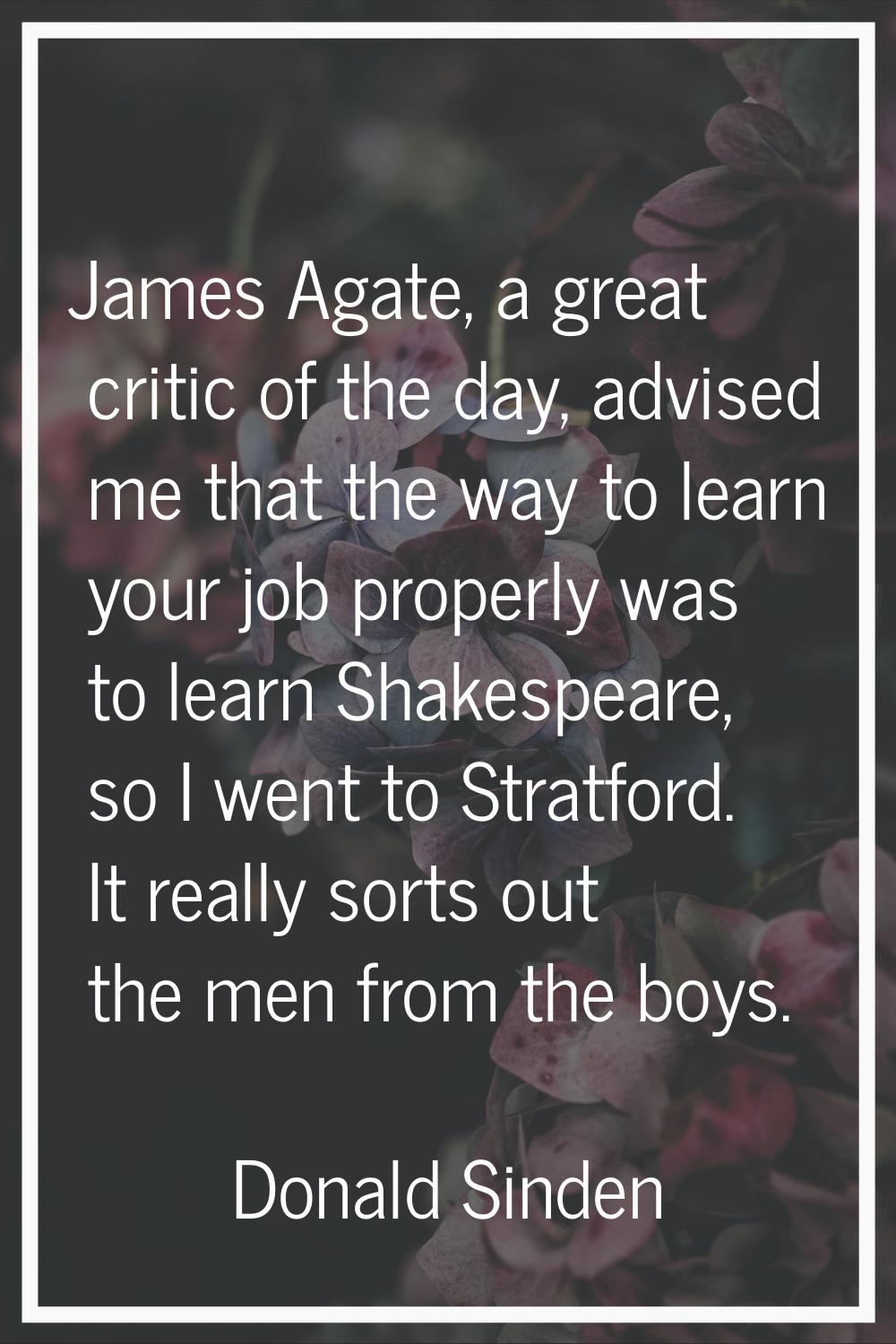 James Agate, a great critic of the day, advised me that the way to learn your job properly was to l