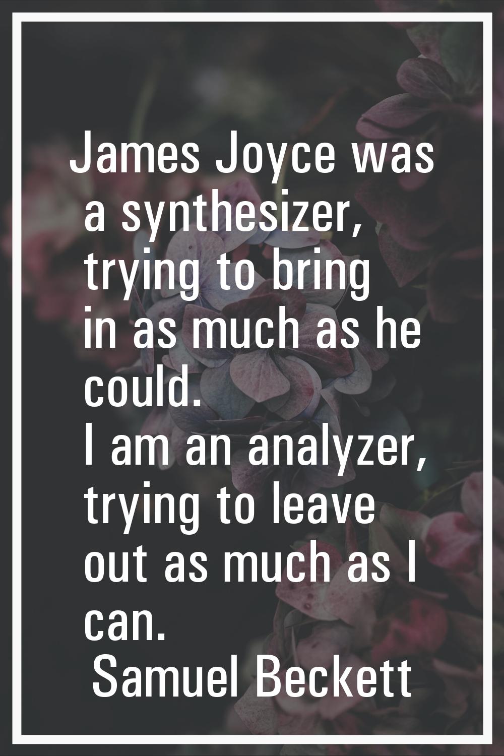 James Joyce was a synthesizer, trying to bring in as much as he could. I am an analyzer, trying to 