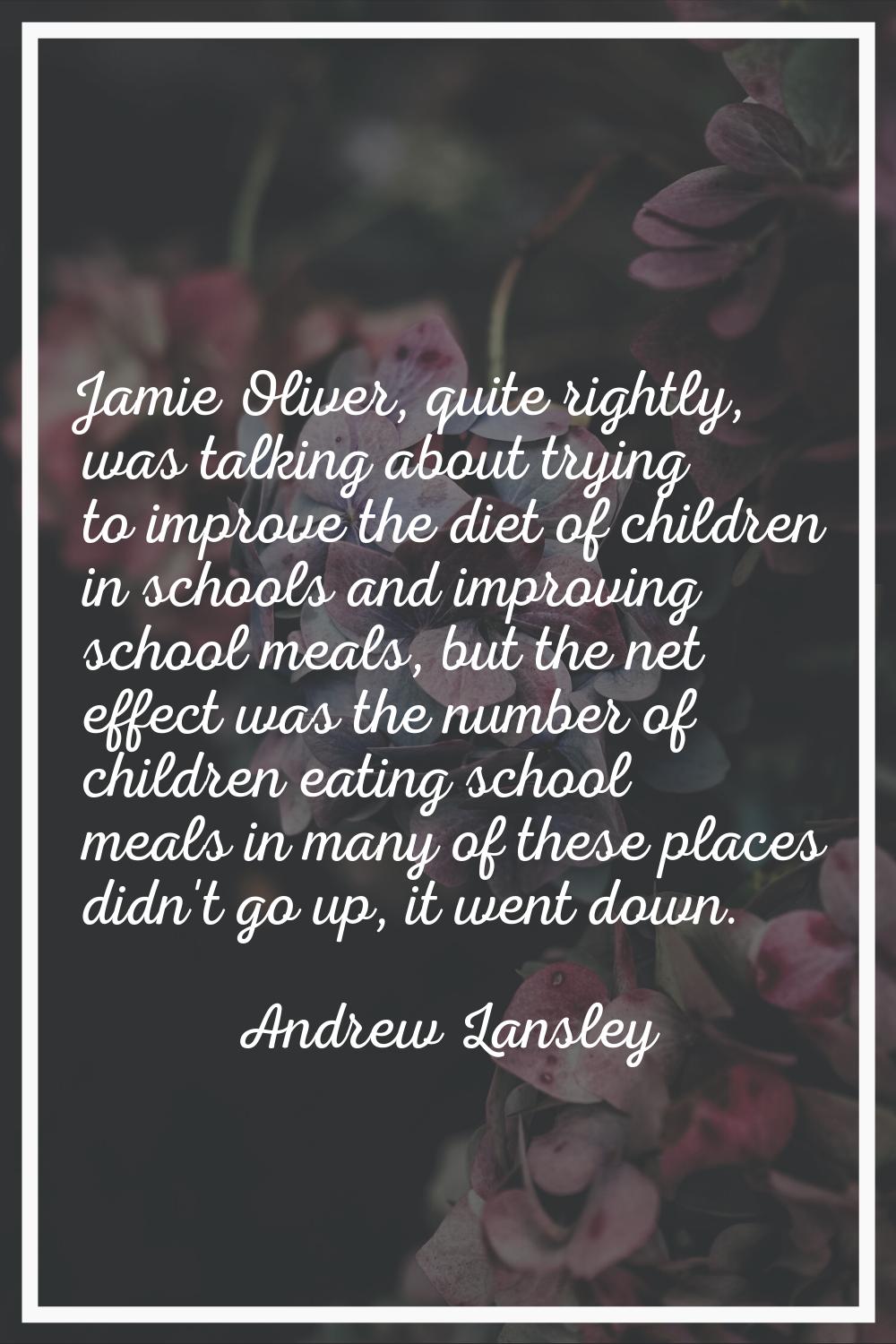 Jamie Oliver, quite rightly, was talking about trying to improve the diet of children in schools an