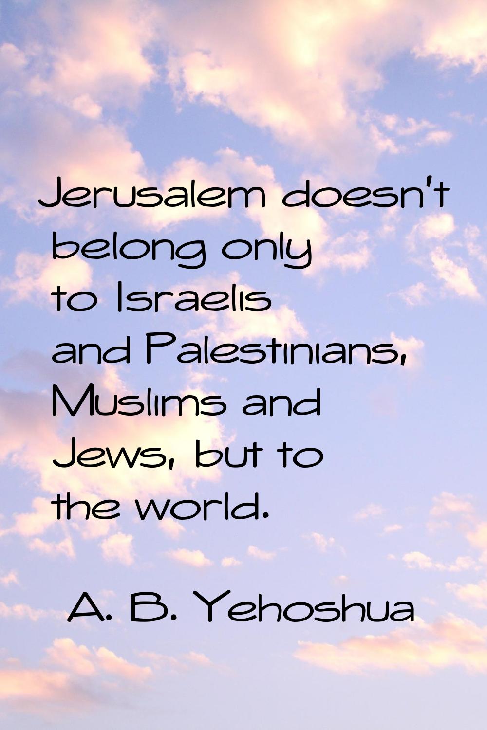 Jerusalem doesn't belong only to Israelis and Palestinians, Muslims and Jews, but to the world.