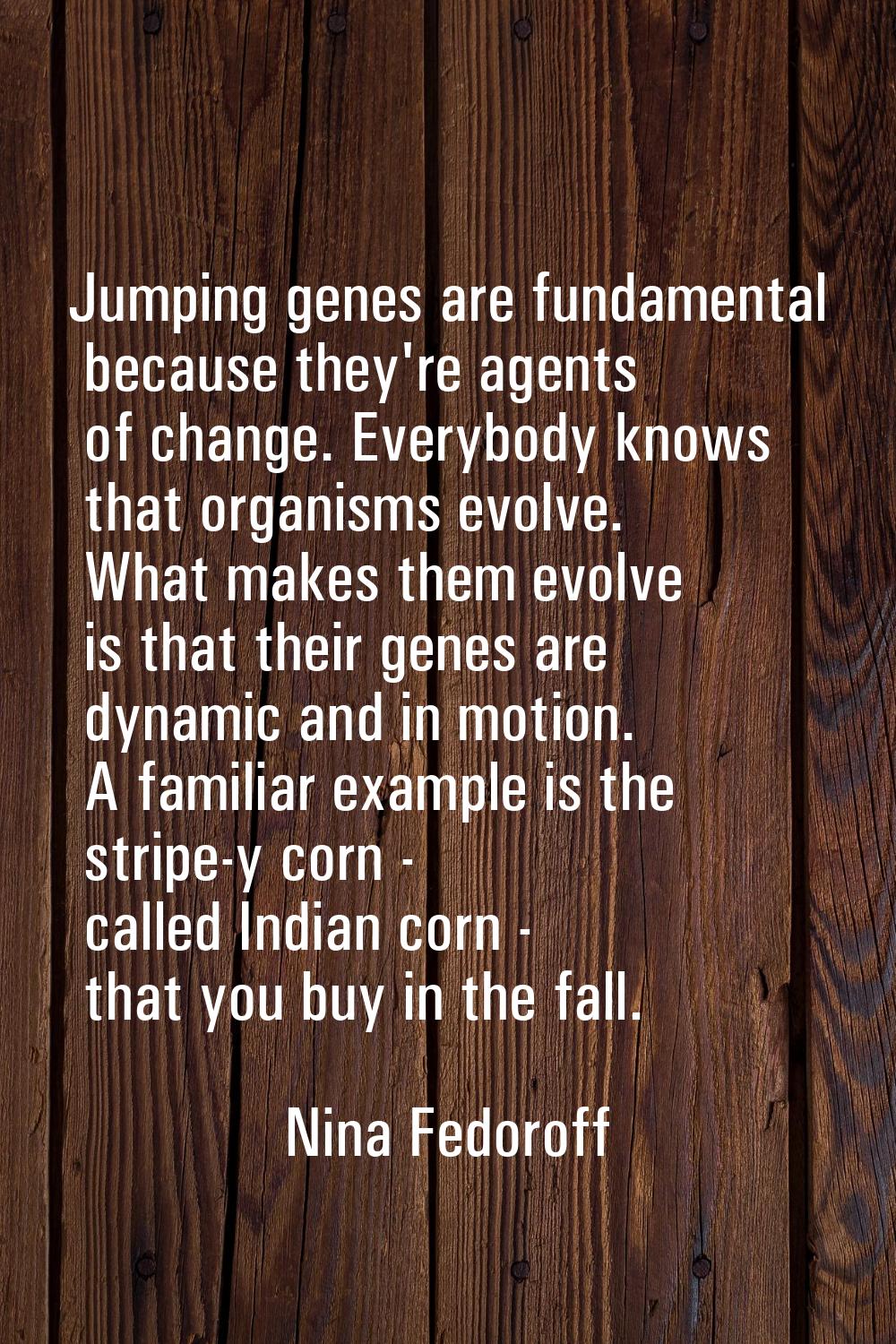 Jumping genes are fundamental because they're agents of change. Everybody knows that organisms evol