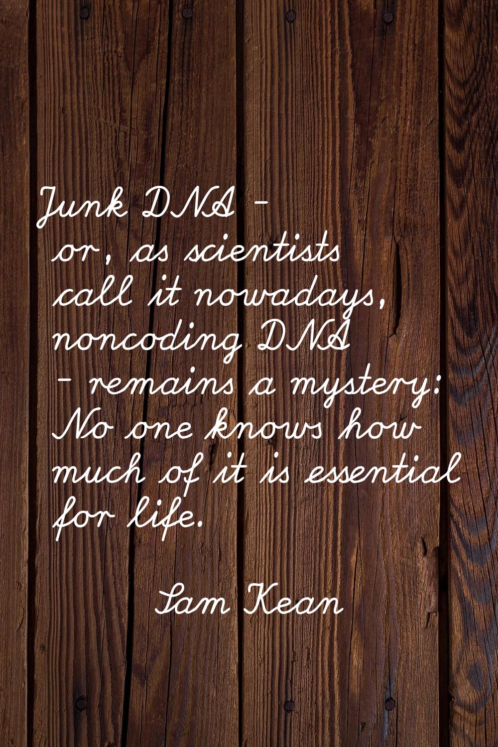 Junk DNA - or, as scientists call it nowadays, noncoding DNA - remains a mystery: No one knows how 