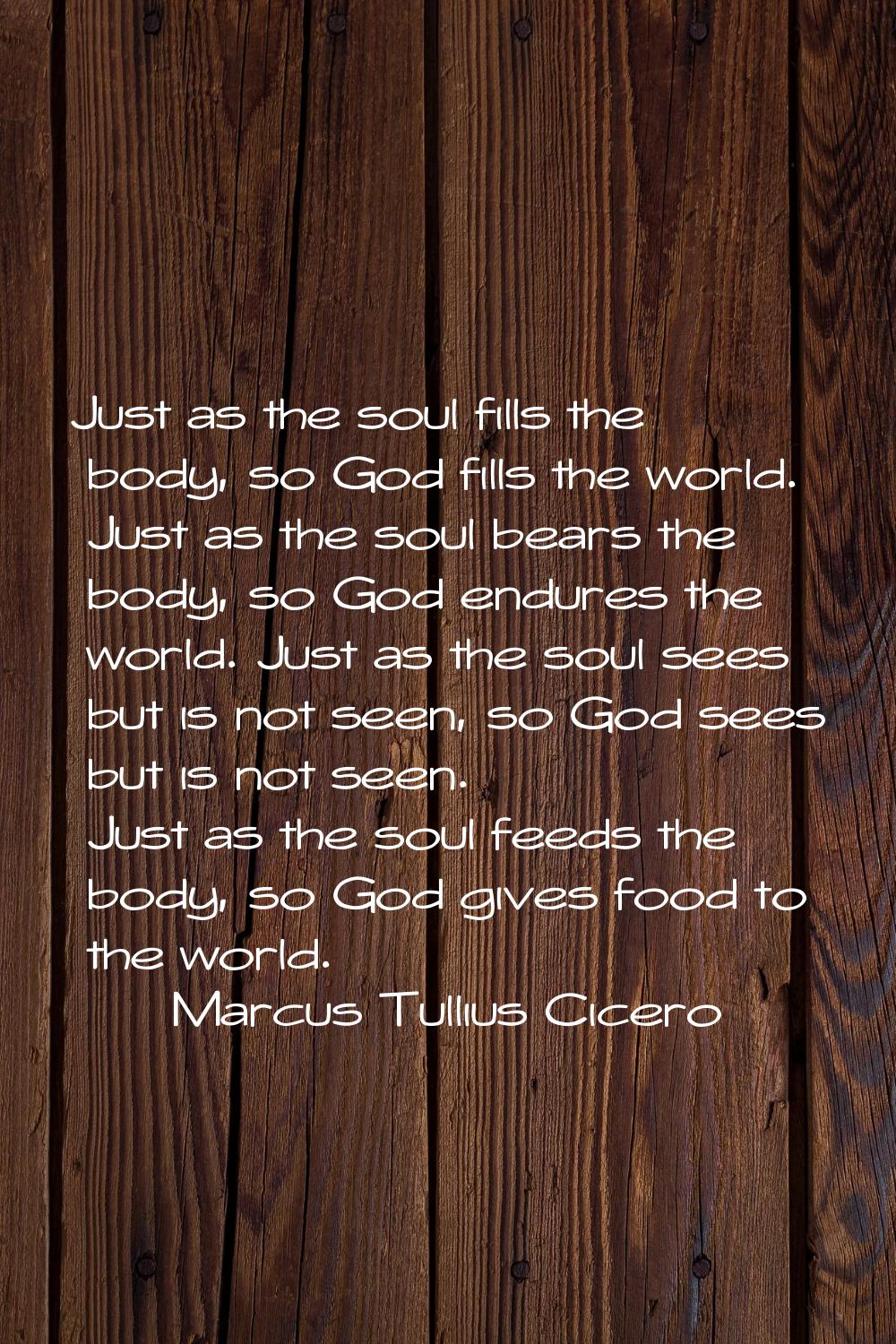 Just as the soul fills the body, so God fills the world. Just as the soul bears the body, so God en