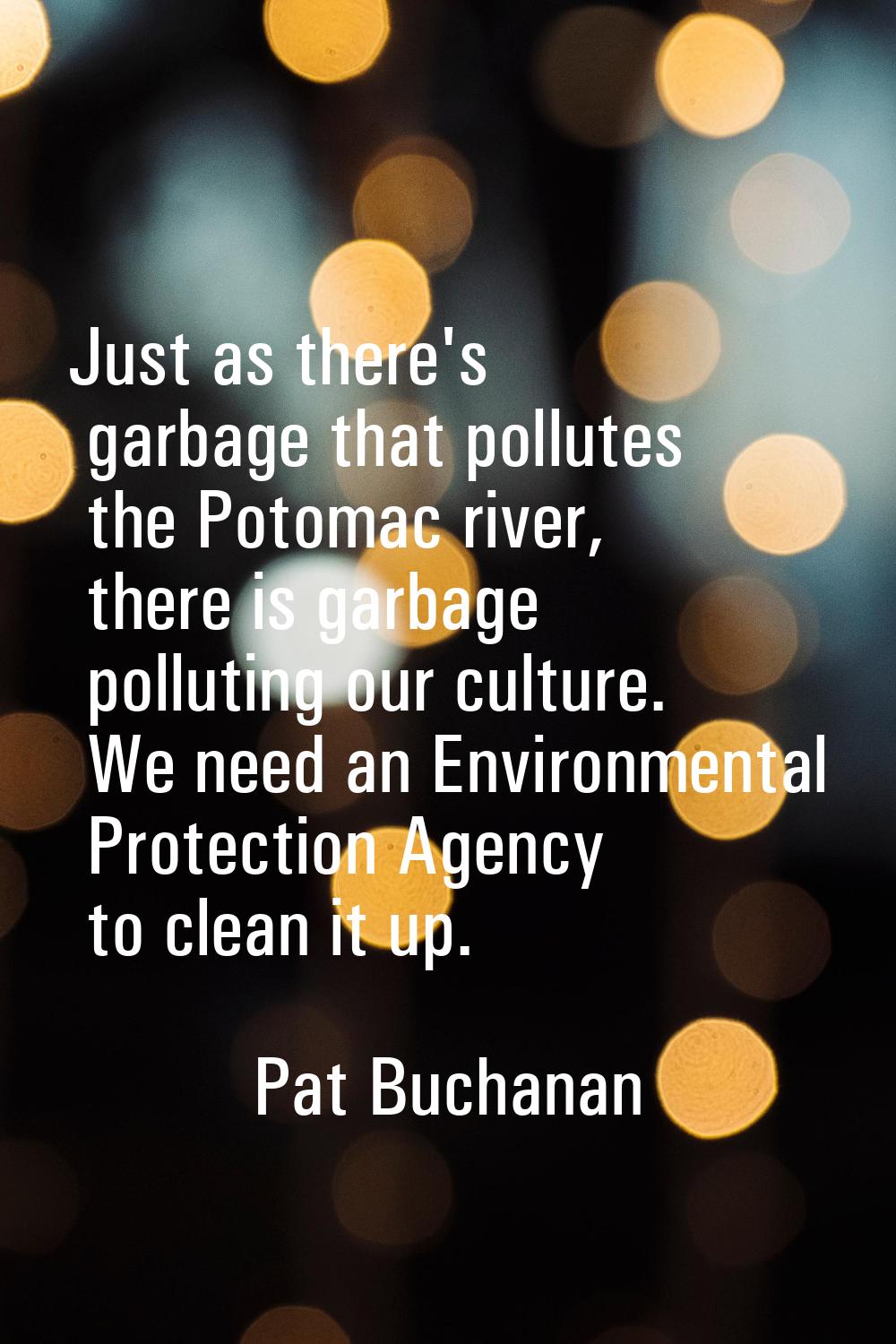 Just as there's garbage that pollutes the Potomac river, there is garbage polluting our culture. We