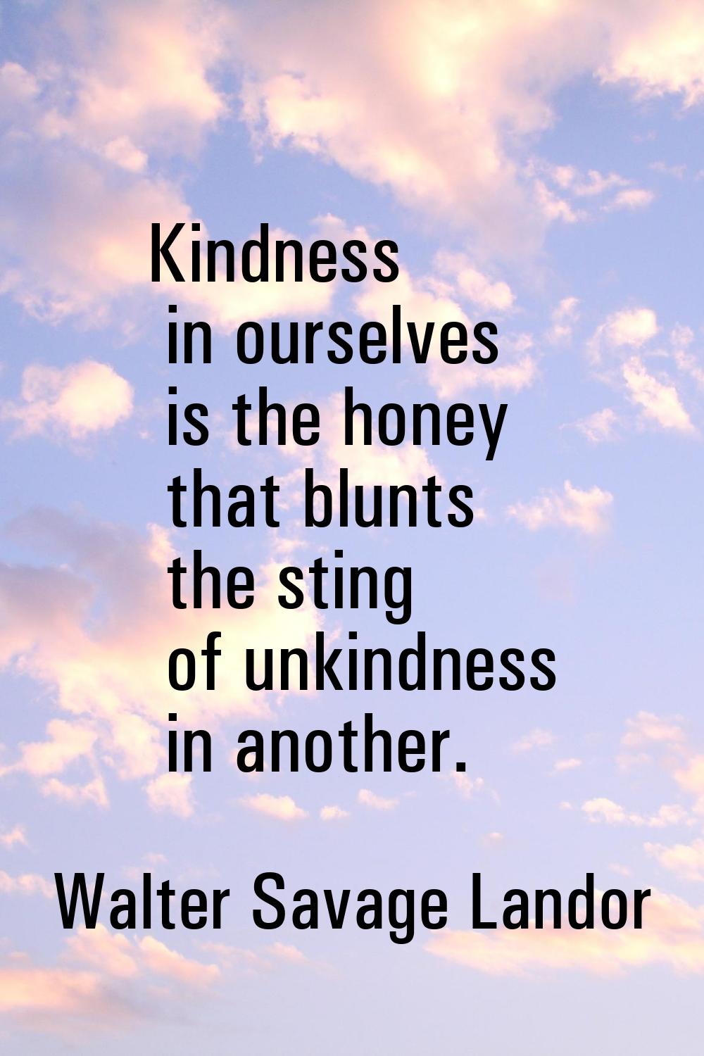 Kindness in ourselves is the honey that blunts the sting of unkindness in another.